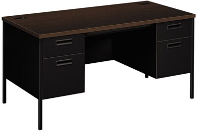 HON® Metro Classic Double Pedestal Desk, Mocha, 60" x 30" x 29.5", 4 x Box Drawer(s), File Drawer(s), Double Pedestal