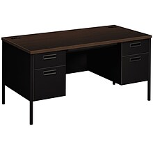 HON® Metro Classic Double Pedestal Desk, Mocha, 60 x 30 x 29.5, 4 x Box Drawer(s), File Drawer(s)