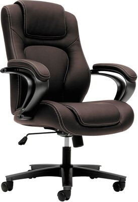 HON Vinyl High-Back Executive Chair, Center-Tilt, Fixed Arms, Brown (BSXVL402EN45)