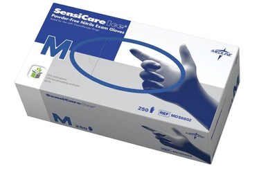Medline SensiCare Ice Powder-Free Dark Blue Nitrile Exam Gloves, Medium, 250/Bx (MDS6802H)