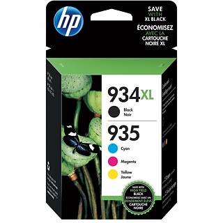 HP934XL/935 Black High Yield and Cyan/Magenta/Yellow Standard Yield Ink Cartridge, 4/Pack (N9H66FN#1