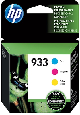 HP 933 Cyan/Magenta/Yellow Standard Yield Ink Cartridge, 3/Pack (N9H56FN#140)