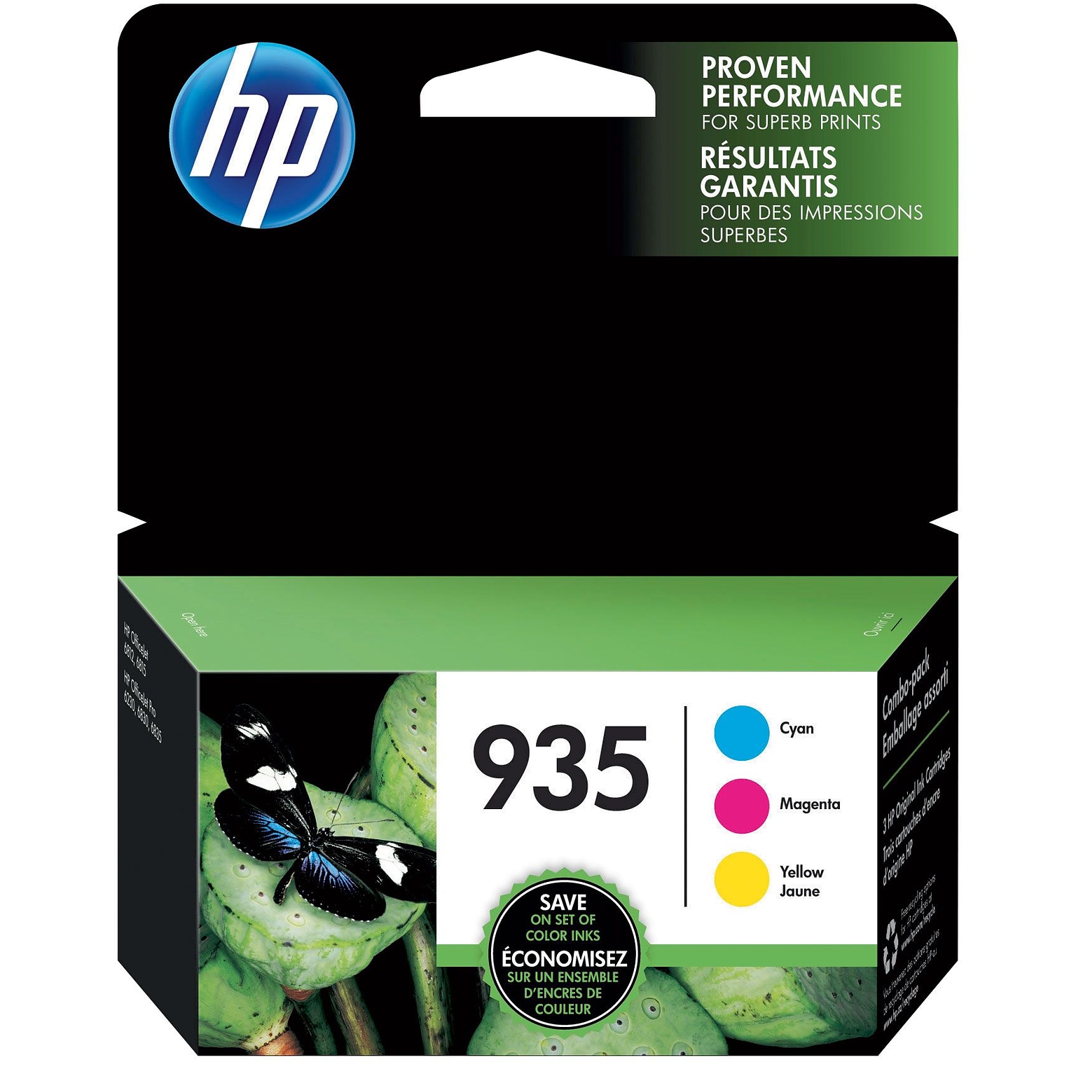 HP 935 Cyan/Magenta/Yellow Standard Yield Ink Cartridge, 3/Pack (N9H65FN#140)