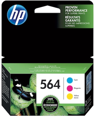 HP 564 Cyan/Magenta/Yellow Standard Yield Ink Cartridge, 3/Pack (N9H57FN#140)