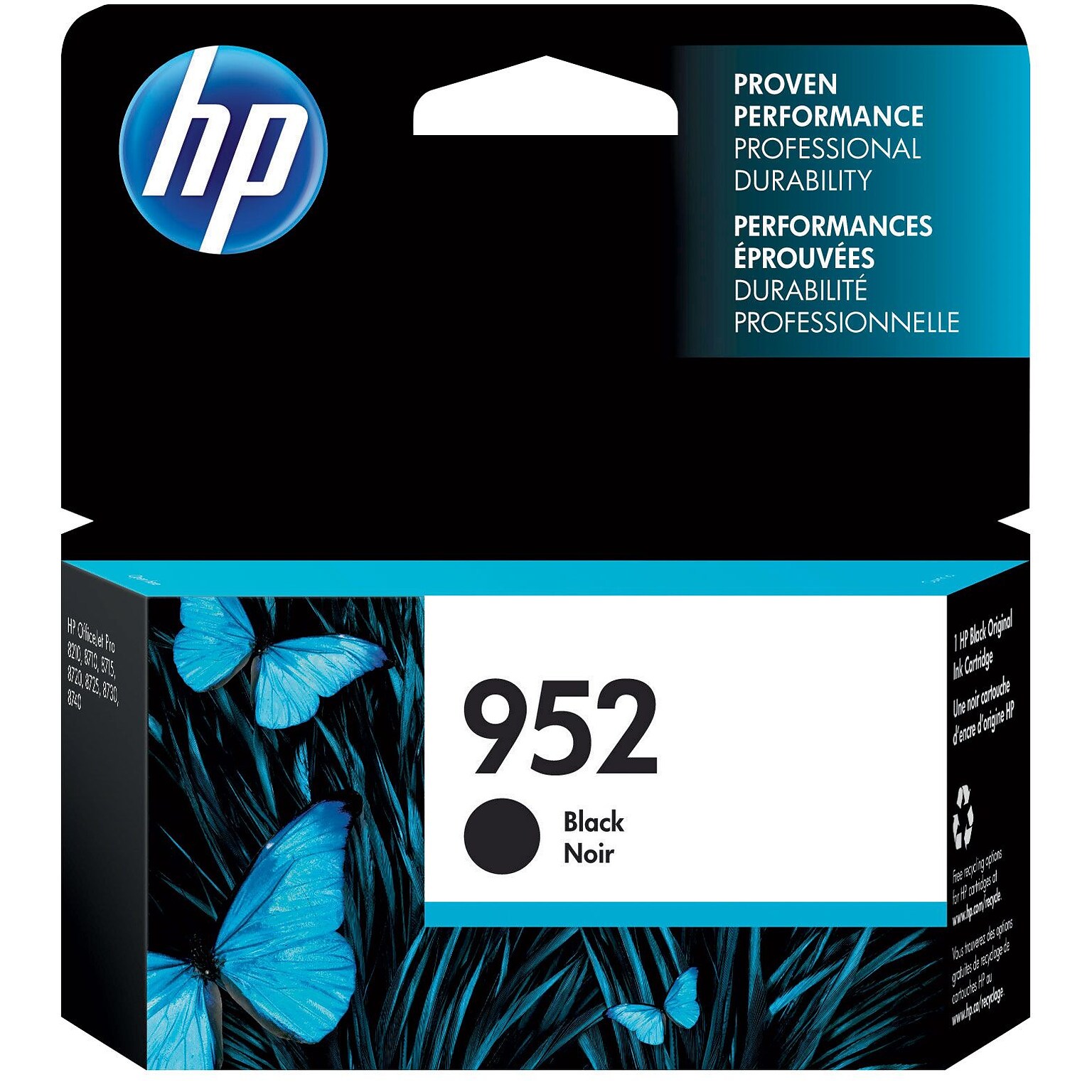 HP 952 Black Standard Yield Ink Cartridge (F6U15AN#140), print up to 900 pages
