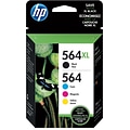 HP564XL/564 Black High Yield and Cyan/Magenta/Yellow Standard Yield Ink Cartridge, 4/Pack (N9H60FN#1