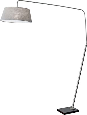 Adesso Ludlow 85H Brushed Steel Arc Lamp with Grey Linen Drum Shade (5412-22)