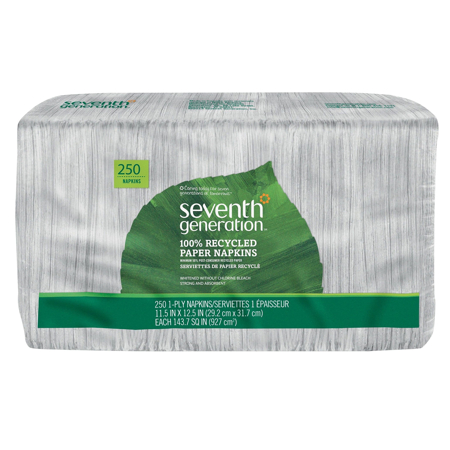 Seventh Generation 100% Recycled Napkins, 1-Ply, White, 250/Pack (13713)