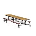 NPS® 12 Rectangular Cafeteria Table w/ 12 Stools, Light Oak/Burgundy