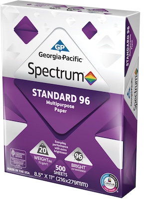 Georgia-Pacific Spectrum 8.5 x 11 Multipurpose Paper, 20 lbs., 96 Brightness, 500 Sheets/Ream (999851)