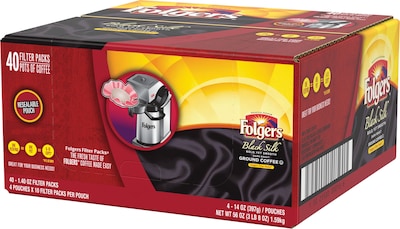 Folgers Black Silk Filter Packs Coffee, Dark Roast, 1.4 oz. Filters, 40 Filters/Carton (SMU00016)