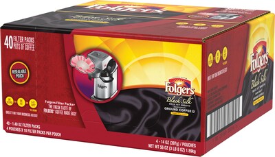 Folgers Black Silk Filter Packs Coffee, Dark Roast, 1.4 oz. Filters, 40 Filters/Carton (SMU00016)