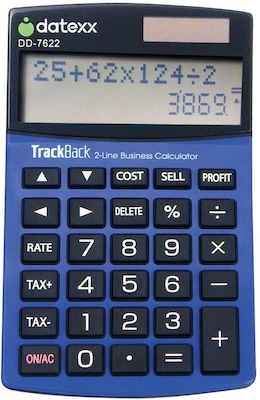 Datexx Desktop Accounting Calculator, DD-7622 2-Line Display, Blue/Black