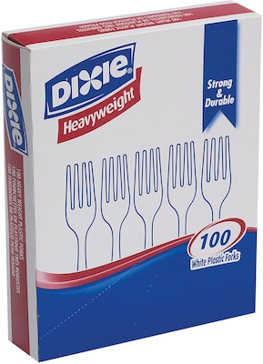 Dixie Plastic Forks, Heavy-Weight, White, 100/Box (KH207)