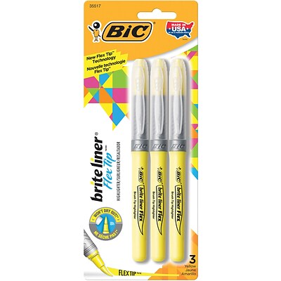 BIC® Brite Liner® Flex Tip Highlighters, Yellow, 3/Pk