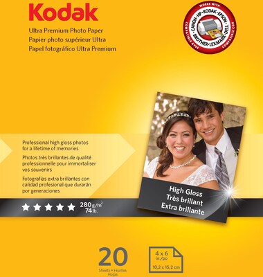 Kodak Ultra Premium Photo Paper Glossy Photo Paper, 4 x 6, 20 Sheets/Pack (8777757)
