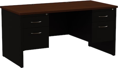 Quill Brand® Modular Double Pedestal Desk, Black/Walnut, 30x60