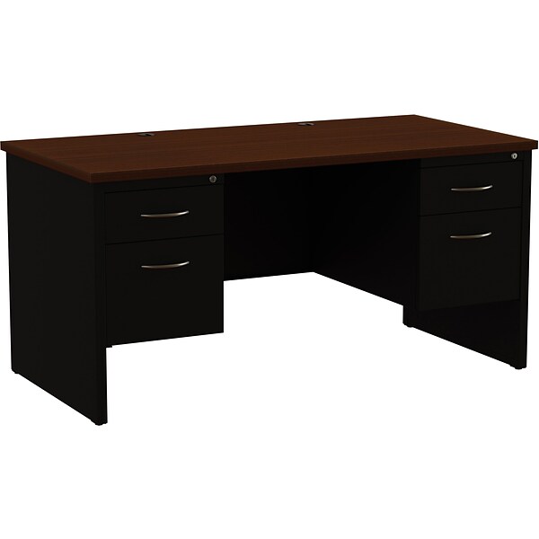 Quill Brand® Modular Double Pedestal Desk, Black/Walnut, 30x60