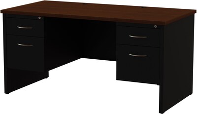 Quill Brand® Modular Double Pedestal Desk, Black/Walnut, 30x60