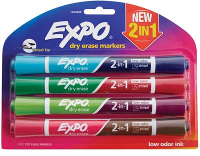 Expo 2-in-1 Dry Erase Markers, Chisel Tip, Assorted, 4/Pack (1944656)