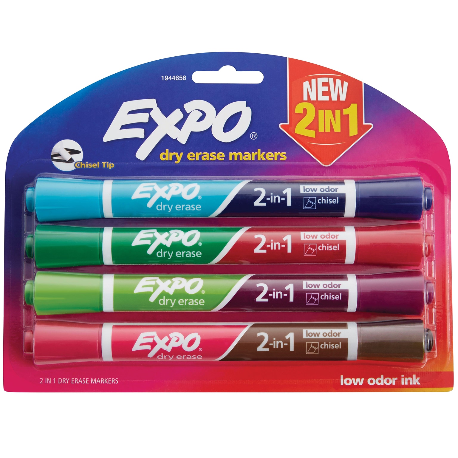 Expo 2-in-1 Dry Erase Markers, Chisel Tip, Assorted, 4/Pack (1944656)