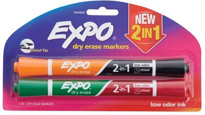 Expo 2-in-1 Dry Erase Markers, Chisel Tip, Assorted, 2/Pack (1944654)