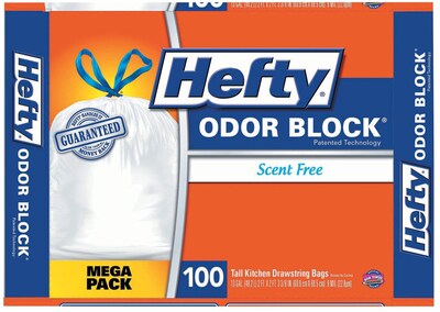 Hefty CinchSak Drawstring Trash Bags, 13 Gallon, 100 Bags/Box