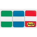 Post-it® 1 x 1.5 Durable Filing Tabs, Red/Green/Blue, 66 Tabs/Pack