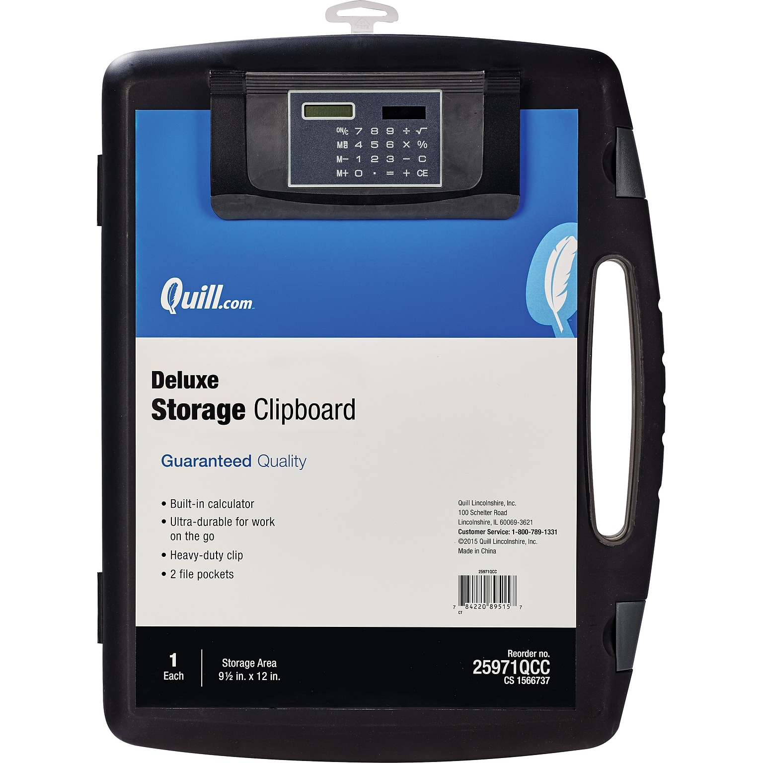 Quill Brand® Plastic Deluxe Storage Clipboard with Calculator, Legal Size, Black (25971-QCC)