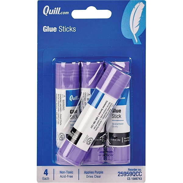 Quill Brand Washable Glue Sticks, 0.28 oz., Purple, 4/Pack (25959-QCC)