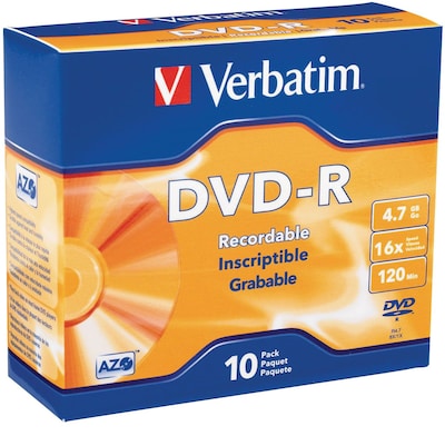 Verbatim 95099 4.7 GB DVD-R Slim Jewel Case; 10/Pack