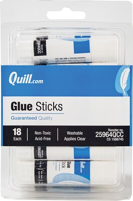 Quill Brand Washable Glue Sticks, 0.28 oz., White, 18/Pack (25964-QCC)