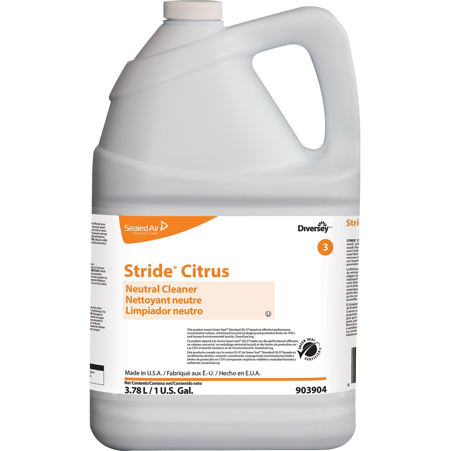 Diversey Stride Citrus Neutral Floor Cleaner, 1 Gallon, 4/Carton (903904)