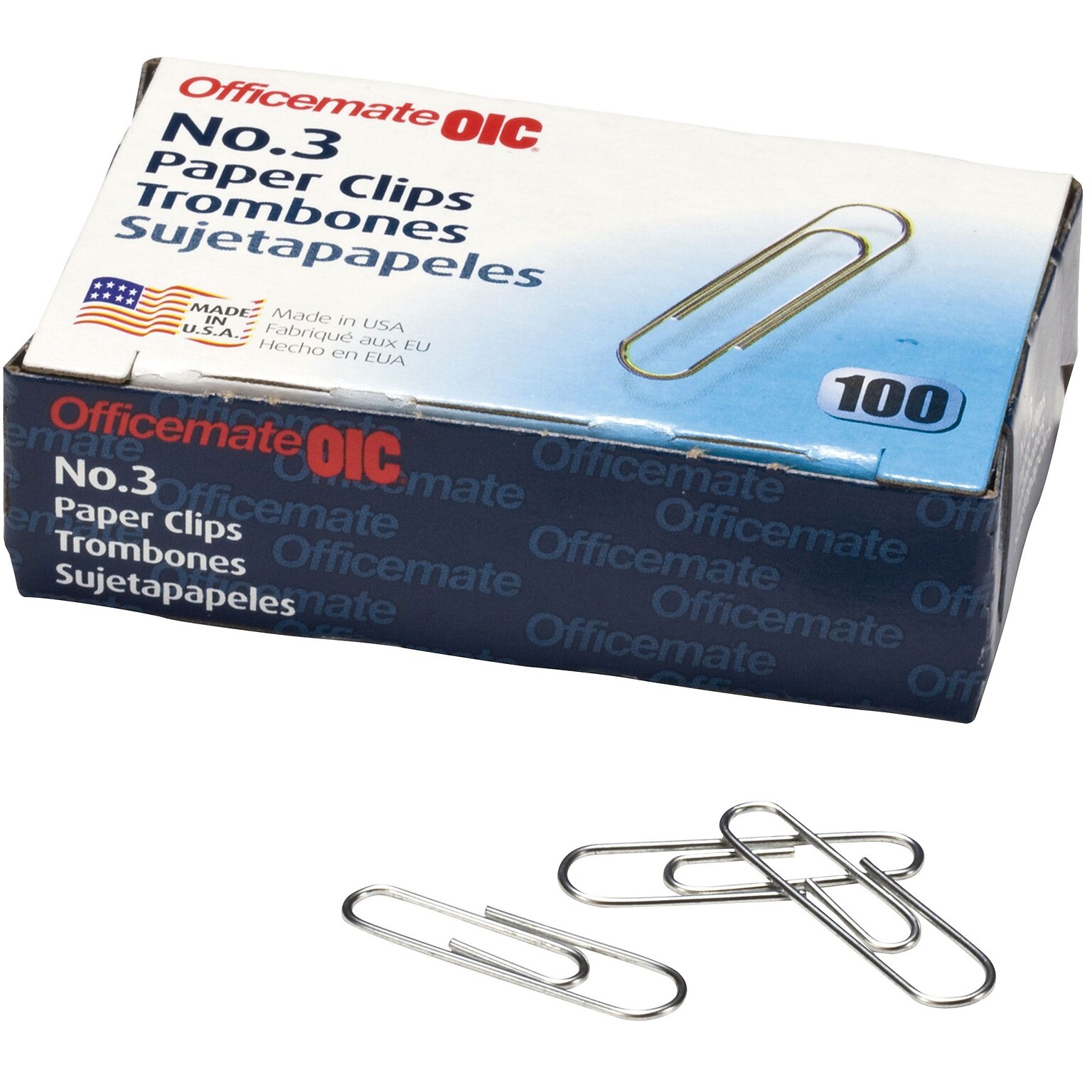 OIC® #3 Size Paper Clips, Silver, 100/Box (99913)