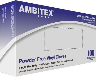 Ambitex® V5201 Series Latex-Free Vinyl Multipurpose Gloves, Powder-Free, Clear, 2XL, 100/Bx, 9 Boxes/CT (VXXL5201)