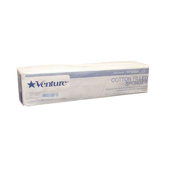 TIDI® Venture™ Nonsterile 8-Ply Gauze Sponges with Cotton Filler, 2 x 2, 5000/CT