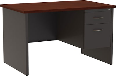 Quill Brand® Modular Right Single Pedestal Desk, Charcoal/Mahogany, 30Dx48W