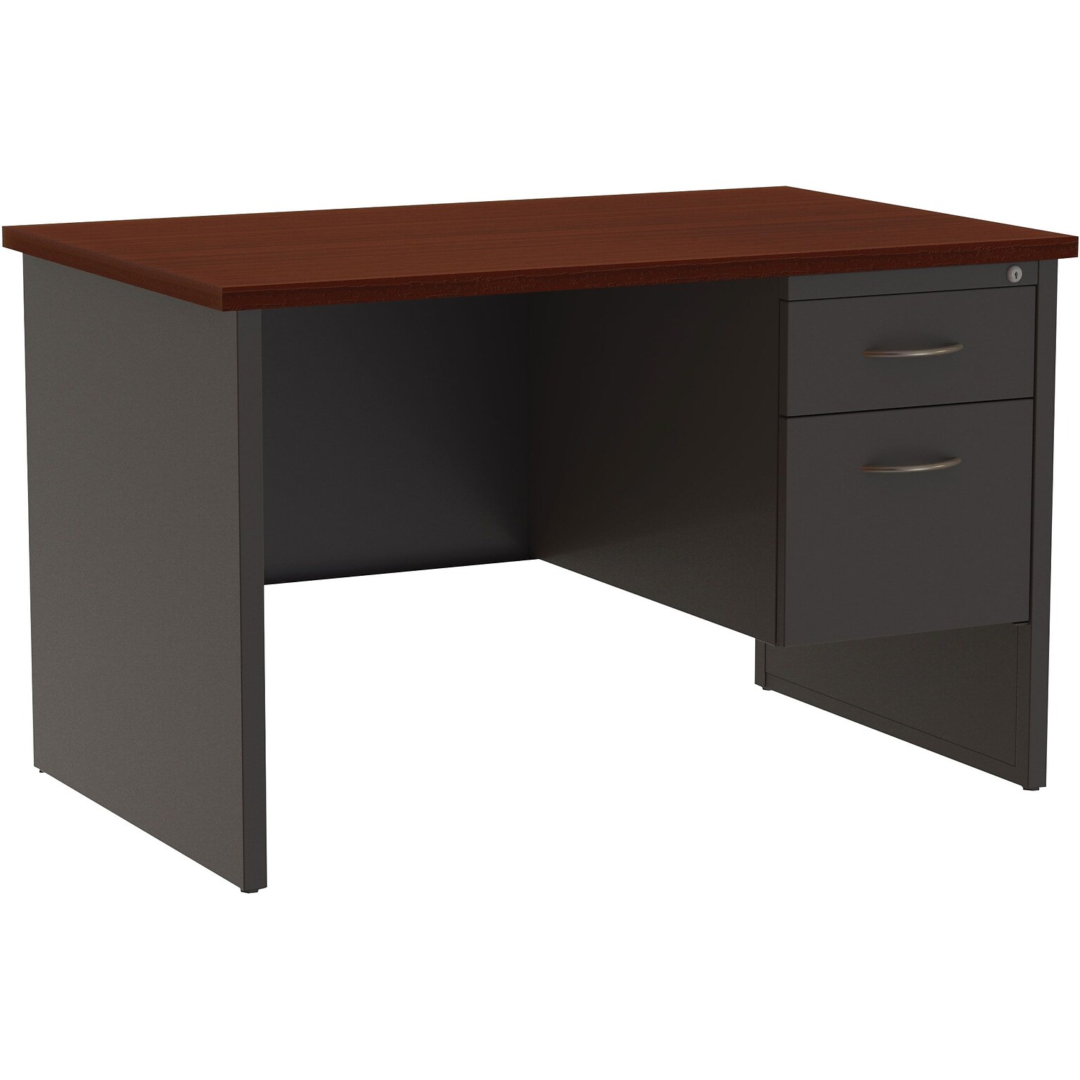 Quill Brand® 48 Modular Right Single Pedestal Desk, Charcoal/Mahogany (UN28446)