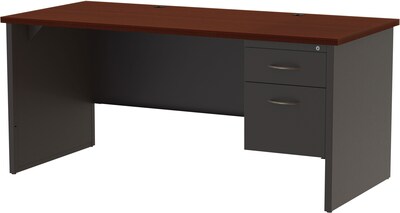 Quill Brand® Modular Right Single Pedestal Desk, Charcoal/Mahogany, 30Dx66W