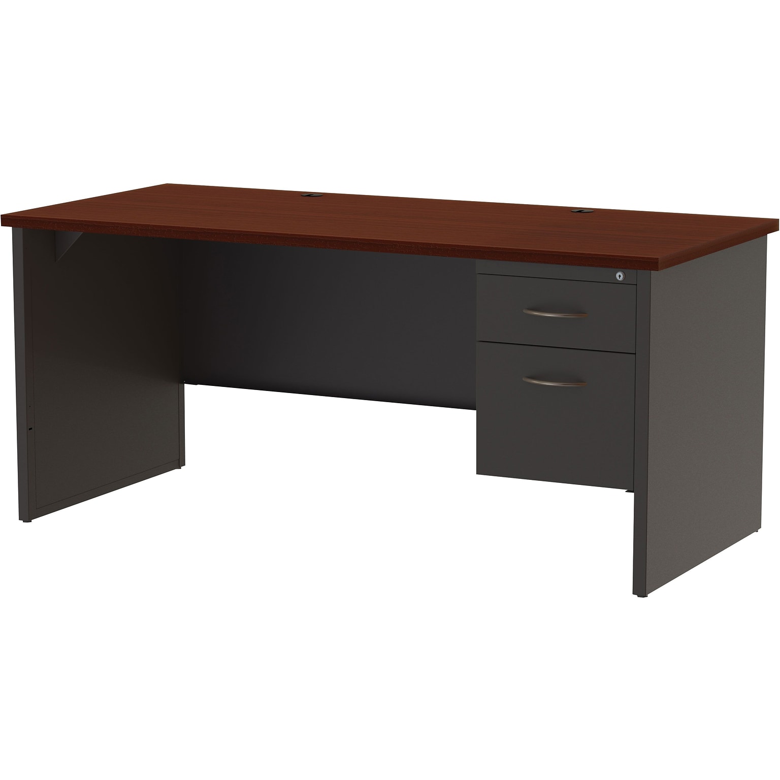 Quill Brand® Modular Right Single Pedestal Desk, Charcoal/Mahogany, 30Dx66W