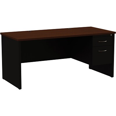 Quill Brand® Modular Right Single Pedestal Desk, Black/Walnut, 30Dx66W