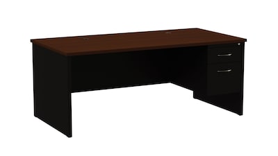 Quill Brand® Modular Right Single Pedestal Desk, Black/Walnut, 36Dx72W