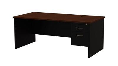 Quill Brand® Modular Right Single Pedestal Desk, Black/Walnut, 36Dx72W