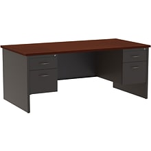 Quill Brand® 72 Modular Double Pedestal Desk, Charcoal/Mahogany (UN28422)