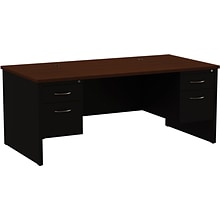 Quill Brand® Modular Double Pedestal Desk, Black/Walnut, 36x72