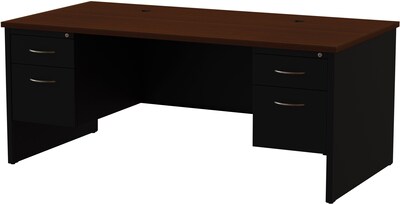 Quill Brand® Modular Double Pedestal Desk, Black/Walnut, 36"x72"