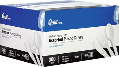 Quill Brand® Medium-Duty Plastic Cutlery; Assorted, White, 300/Pk