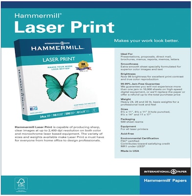 Hammermill 8.5 x 11 Laser Print Paper, 28 lbs., 98 Brightness, 4000 Sheets/Carton (12553-4)