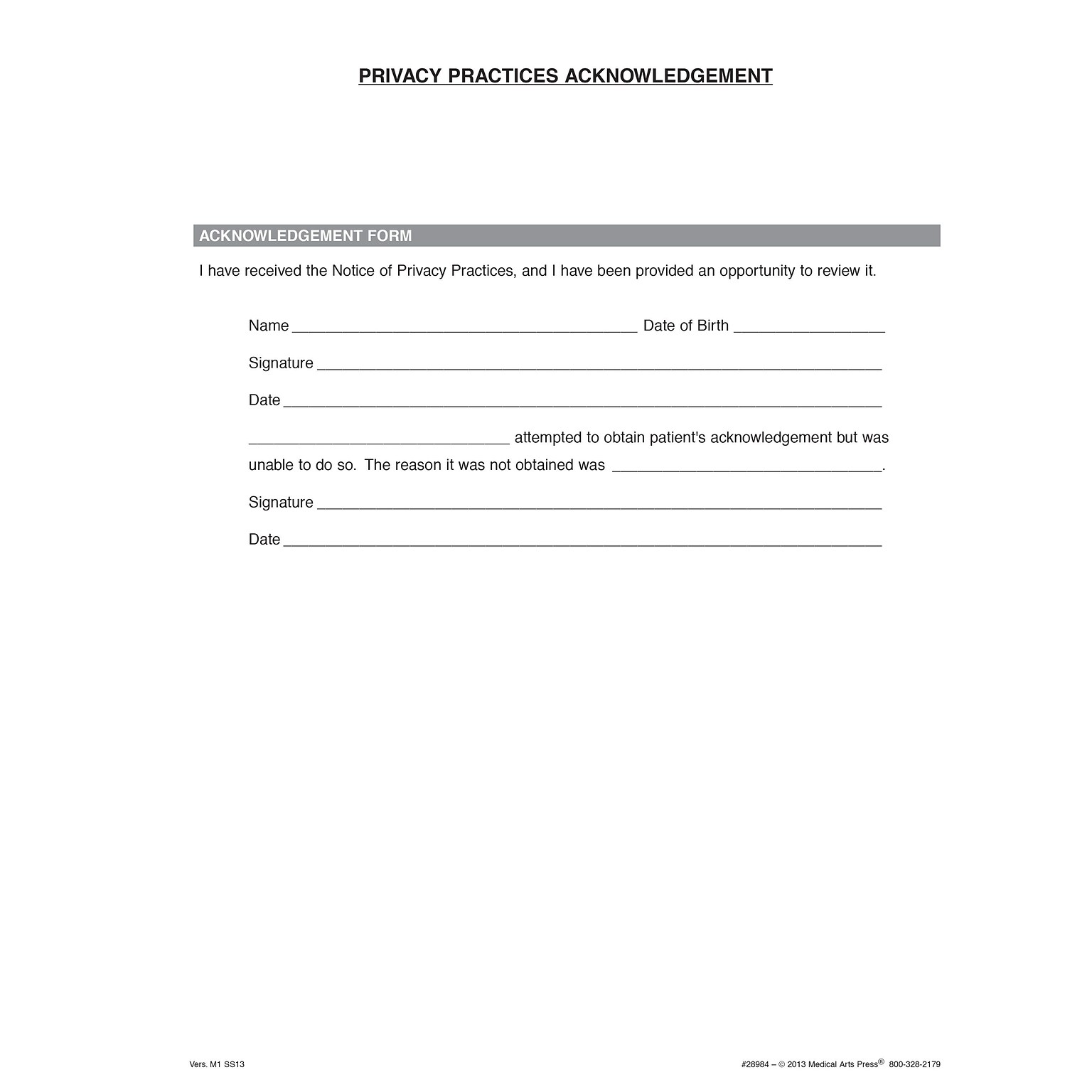 Medical Arts Press® Privacy Practices Acknowledgement