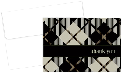 GP Black Plaid Thank You Note Card 4x3 24ct